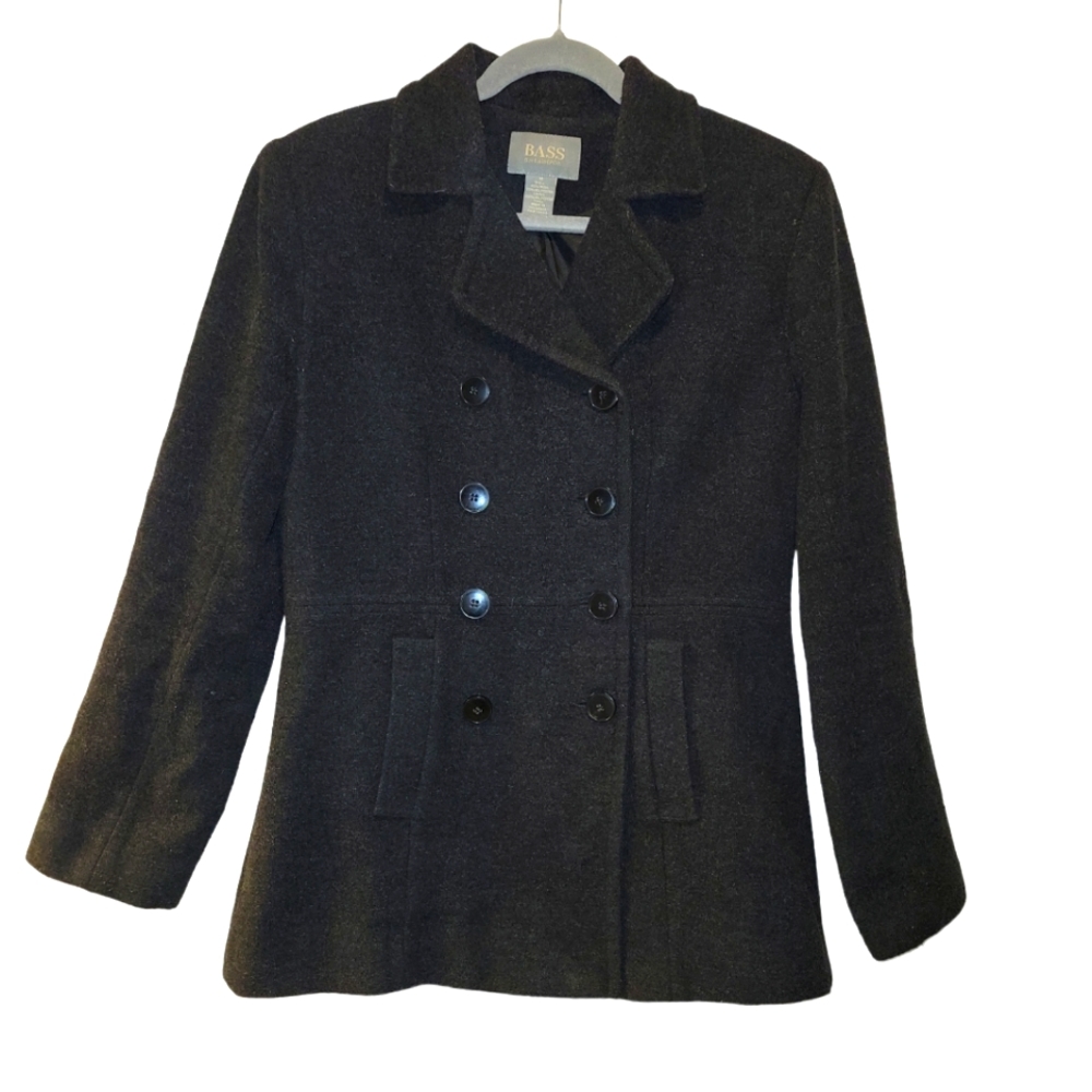 Bass, Wool Jacket, Buttons (no Zipper), Collar, Warm, Dark Gray, Women's sz Medi